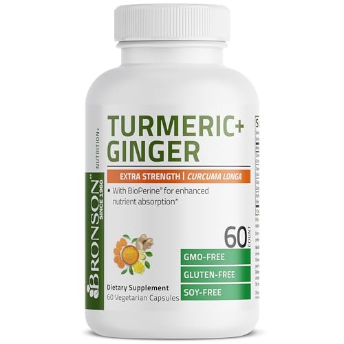 Bronson Kurkuma + Ingwer Extra Stärke Gelenk- und Verdauungsunterstützung mit BioPerin, Non-GMO, 60 Kapseln