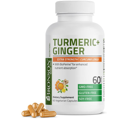 Bronson Kurkuma + Ingwer Extra Stärke Gelenk- und Verdauungsunterstützung mit BioPerin, Non-GMO, 60 Kapseln