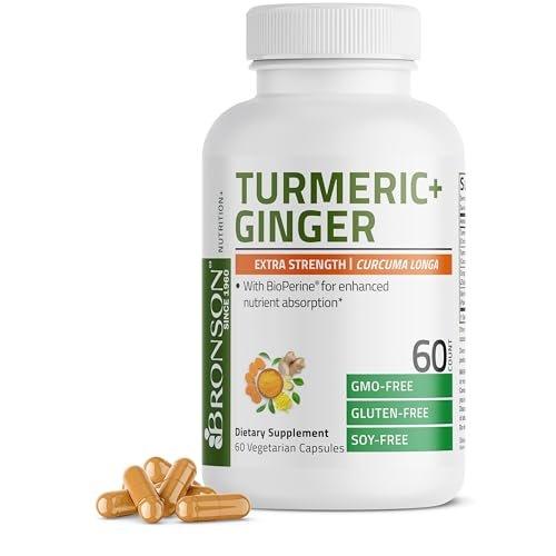 Bronson Kurkuma + Ingwer Extra Stärke Gelenk- und Verdauungsunterstützung mit BioPerin, Non-GMO, 60 Kapseln