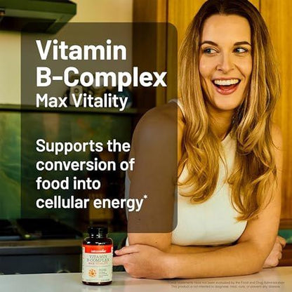 NatureWise Vitamin B Komplex für Frauen und Männer – mit Folsäure, Biotin, B1, B2, B3, B6, B12 – Unterstützt Zellenergie und geistige Klarheit – Gluten- & laktosefrei, ohne Gentechnik – 60 Softgels (2-Monats-Vorrat)