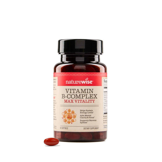 NatureWise Vitamin B Komplex für Frauen und Männer – mit Folsäure, Biotin, B1, B2, B3, B6, B12 – Unterstützt Zellenergie und geistige Klarheit – Gluten- & laktosefrei, ohne Gentechnik – 60 Softgels (2-Monats-Vorrat)