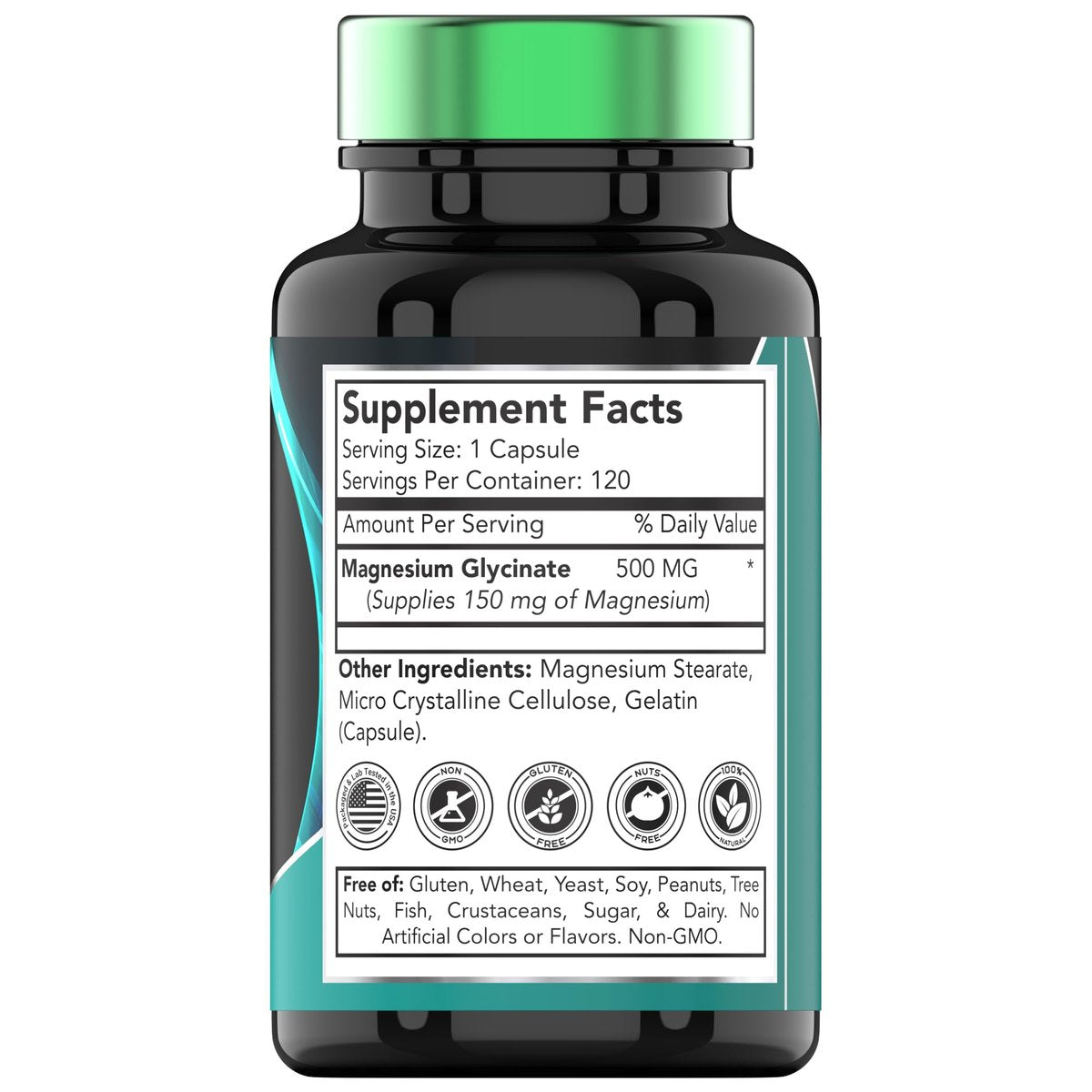 Magnesiumglycinat 500 mg pro Kapsel – 120 Kapseln | 4 Monate Vorrat! | Reines cheliertes Magnesium für Schlaf, Ruhe, Nerven, Gelenke & Knochen | Nicht-GMO