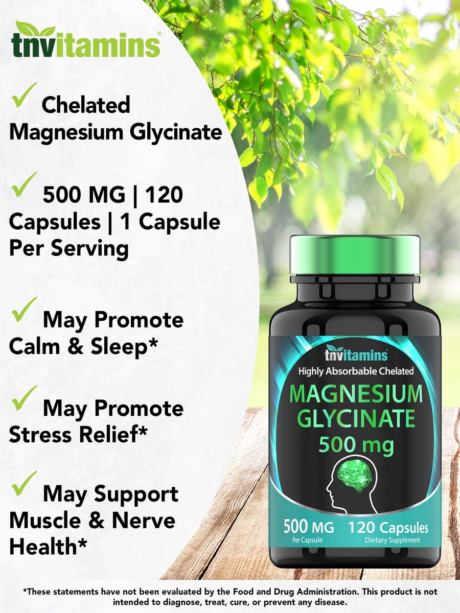 Magnesiumglycinat 500 mg pro Kapsel – 120 Kapseln | 4 Monate Vorrat! | Reines cheliertes Magnesium für Schlaf, Ruhe, Nerven, Gelenke & Knochen | Nicht-GMO