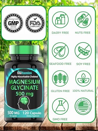 Magnesiumglycinat 500 mg pro Kapsel – 120 Kapseln | 4 Monate Vorrat! | Reines cheliertes Magnesium für Schlaf, Ruhe, Nerven, Gelenke & Knochen | Nicht-GMO