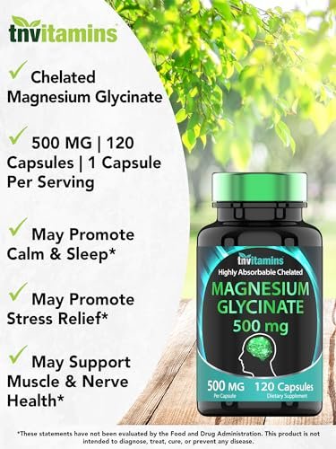 Magnesiumglycinat 500 mg pro Kapsel – 120 Kapseln | 4 Monate Vorrat! | Reines cheliertes Magnesium für Schlaf, Ruhe, Nerven, Gelenke & Knochen | Nicht-GMO