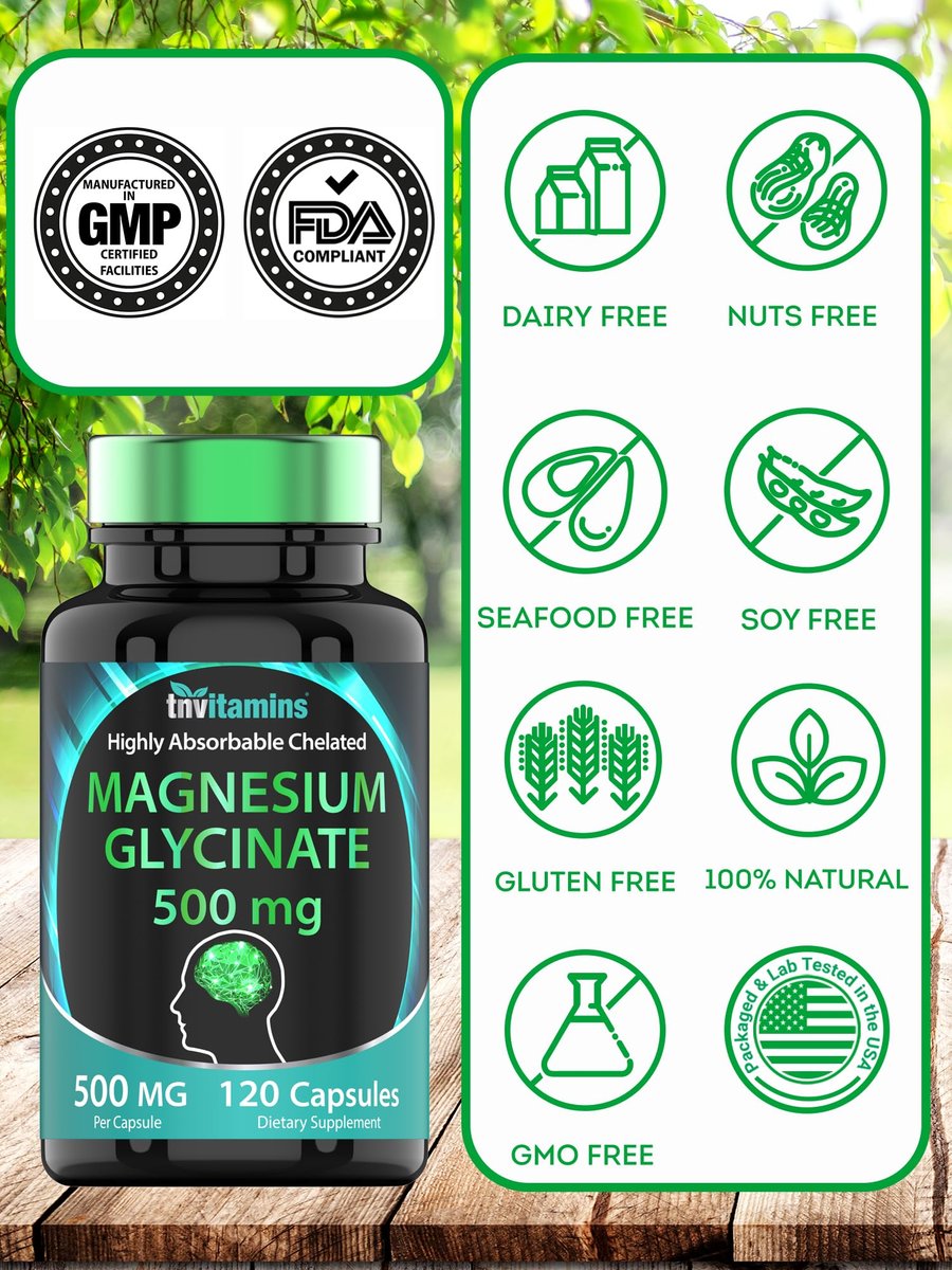 Magnesiumglycinat 500 mg pro Kapsel – 120 Kapseln | 4 Monate Vorrat! | Reines cheliertes Magnesium für Schlaf, Ruhe, Nerven, Gelenke & Knochen | Nicht-GMO