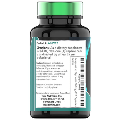 Magnesiumglycinat 500 mg pro Kapsel – 120 Kapseln | 4 Monate Vorrat! | Reines cheliertes Magnesium für Schlaf, Ruhe, Nerven, Gelenke & Knochen | Nicht-GMO