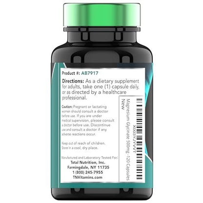 Magnesiumglycinat 500 mg pro Kapsel – 120 Kapseln | 4 Monate Vorrat! | Reines cheliertes Magnesium für Schlaf, Ruhe, Nerven, Gelenke & Knochen | Nicht-GMO