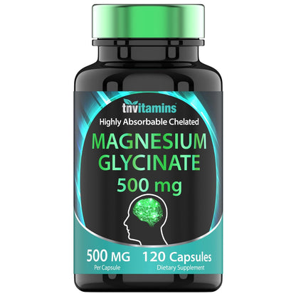 Magnesiumglycinat 500 mg pro Kapsel – 120 Kapseln | 4 Monate Vorrat! | Reines cheliertes Magnesium für Schlaf, Ruhe, Nerven, Gelenke & Knochen | Nicht-GMO