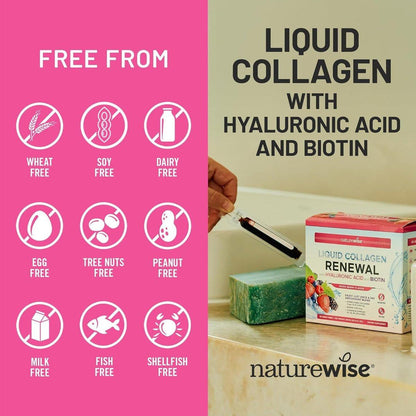 NatureWise Hydrolysiertes flüssiges Kollagen für Frauen & Männer 4000 mg – Hohe Absorption, Typ 1 & 3 Peptide mit Biotin + Vitamin C + Vitamin B-Komplex & Hyaluronsäure – Mischbeere – 10 Trinkfläschchen (10-Tage-Vorrat)
