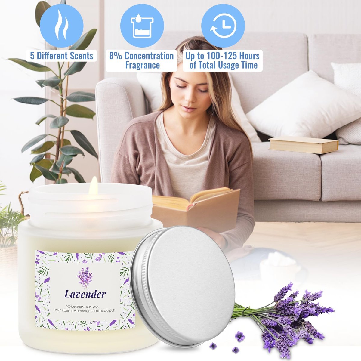 BlissfulOasis Duftkerzen Set – 5er Pack Langbrennende Kerzen für Zuhause, Natürliche Inhaltsstoffe, Geschenkidee für Frauen zu Geburtstag und Valentinstag