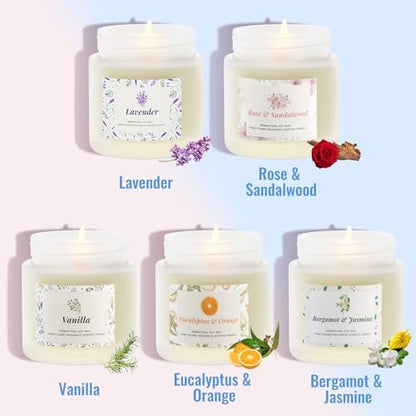 BlissfulOasis Duftkerzen Set – 5er Pack Langbrennende Kerzen für Zuhause, Natürliche Inhaltsstoffe, Geschenkidee für Frauen zu Geburtstag und Valentinstag