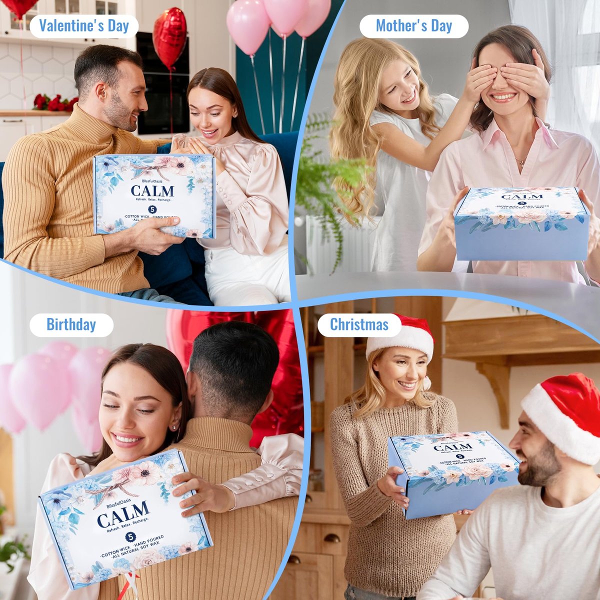 BlissfulOasis Duftkerzen Set – 5er Pack Langbrennende Kerzen für Zuhause, Natürliche Inhaltsstoffe, Geschenkidee für Frauen zu Geburtstag und Valentinstag