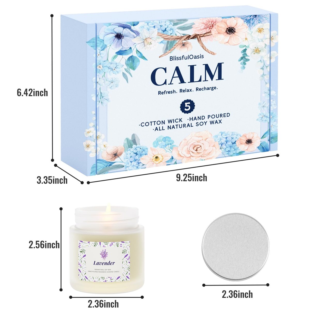 BlissfulOasis Duftkerzen Set – 5er Pack Langbrennende Kerzen für Zuhause, Natürliche Inhaltsstoffe, Geschenkidee für Frauen zu Geburtstag und Valentinstag