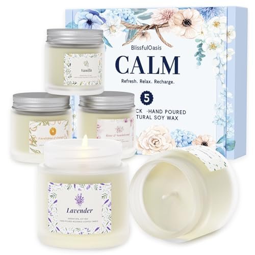 BlissfulOasis Duftkerzen Set – 5er Pack Langbrennende Kerzen für Zuhause, Natürliche Inhaltsstoffe, Geschenkidee für Frauen zu Geburtstag und Valentinstag