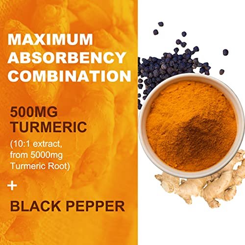 EAZGOO Curcumin-Gummis mit Kurkuma 500 mg für Erwachsene, mit schwarzem Pfeffer, Ingwerwurzel, Vitamin C, zuckerarme Fruchtgummis, Orangengeschmack - 60 Stück
