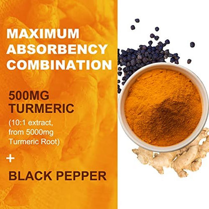 EAZGOO Curcumin-Gummis mit Kurkuma 500 mg für Erwachsene, mit schwarzem Pfeffer, Ingwerwurzel, Vitamin C, zuckerarme Fruchtgummis, Orangengeschmack - 60 Stück