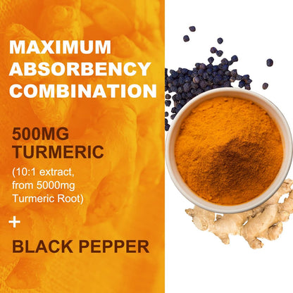 EAZGOO Curcumin-Gummis mit Kurkuma 500 mg für Erwachsene, mit schwarzem Pfeffer, Ingwerwurzel, Vitamin C, zuckerarme Fruchtgummis, Orangengeschmack - 60 Stück