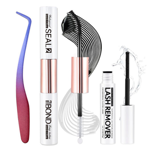 Miuffue 3-teiliges Wimpern-Set: Bond, Seal, Pinzette und Entferner – DIY Wimpernkleber und Applikator-Werkzeug für Cluster-Wimpern, schnelle Entfernung ohne Rückstände