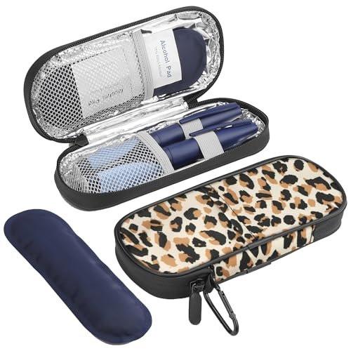 Gelozid Insulin Kühltasche für Diabetiker – Isolierte Medikamenten-Organizer-Tasche mit 2 wiederverwendbaren Kühlakkus für Insulin-Pens und Zubehör, für Alltag und Reisen, Leopardenmuster