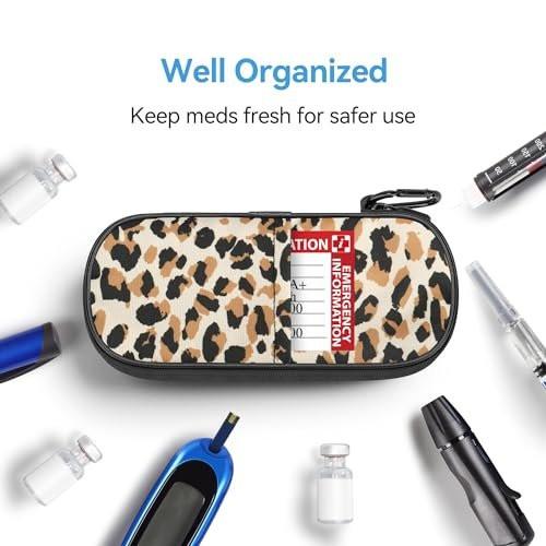 Gelozid Insulin Kühltasche für Diabetiker – Isolierte Medikamenten-Organizer-Tasche mit 2 wiederverwendbaren Kühlakkus für Insulin-Pens und Zubehör, für Alltag und Reisen, Leopardenmuster
