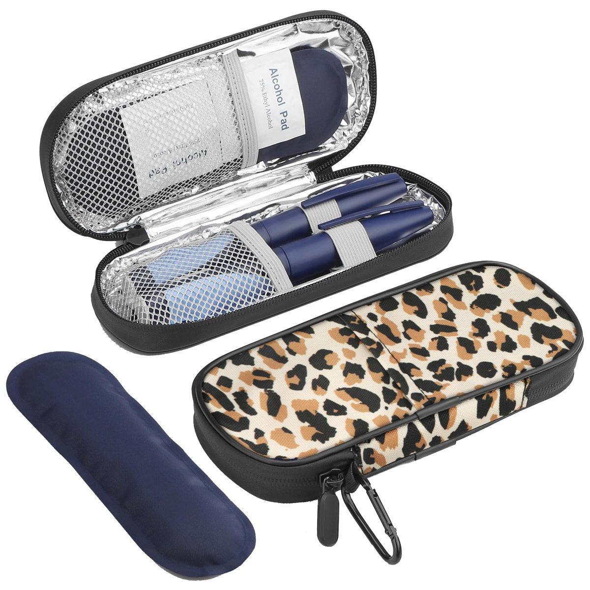 Gelozid Insulin Kühltasche für Diabetiker – Isolierte Medikamenten-Organizer-Tasche mit 2 wiederverwendbaren Kühlakkus für Insulin-Pens und Zubehör, für Alltag und Reisen, Leopardenmuster