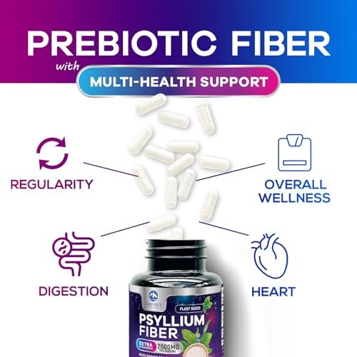 Psylliumschalen-Pulver 2000 mg pro Portion – Löslicher Ballaststoff für tägliche Verdauungsgesundheit & Regelmäßigkeit, natürliches Psyllium-Pulver in Kapseln, veganes Präbiotikum, Non-GMO & glutenfrei – 120 Kapseln