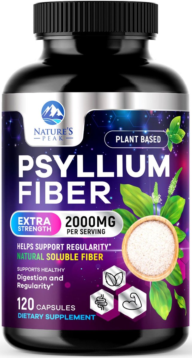 Psylliumschalen-Pulver 2000 mg pro Portion – Löslicher Ballaststoff für tägliche Verdauungsgesundheit & Regelmäßigkeit, natürliches Psyllium-Pulver in Kapseln, veganes Präbiotikum, Non-GMO & glutenfrei – 120 Kapseln