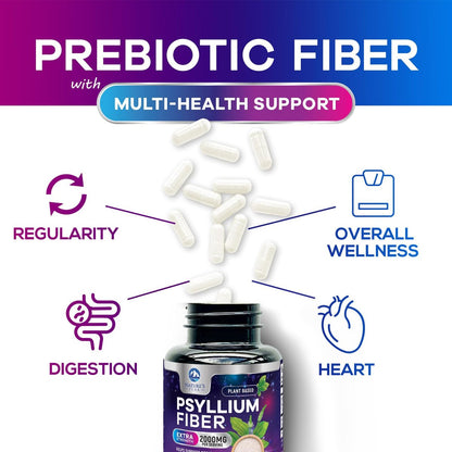 Psylliumschalen-Pulver 2000 mg pro Portion – Löslicher Ballaststoff für tägliche Verdauungsgesundheit & Regelmäßigkeit, natürliches Psyllium-Pulver in Kapseln, veganes Präbiotikum, Non-GMO & glutenfrei – 120 Kapseln