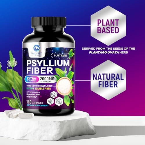 Psylliumschalen-Pulver 2000 mg pro Portion – Löslicher Ballaststoff für tägliche Verdauungsgesundheit & Regelmäßigkeit, natürliches Psyllium-Pulver in Kapseln, veganes Präbiotikum, Non-GMO & glutenfrei – 120 Kapseln