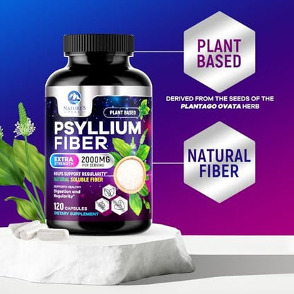 Psylliumschalen-Pulver 2000 mg pro Portion – Löslicher Ballaststoff für tägliche Verdauungsgesundheit & Regelmäßigkeit, natürliches Psyllium-Pulver in Kapseln, veganes Präbiotikum, Non-GMO & glutenfrei – 120 Kapseln
