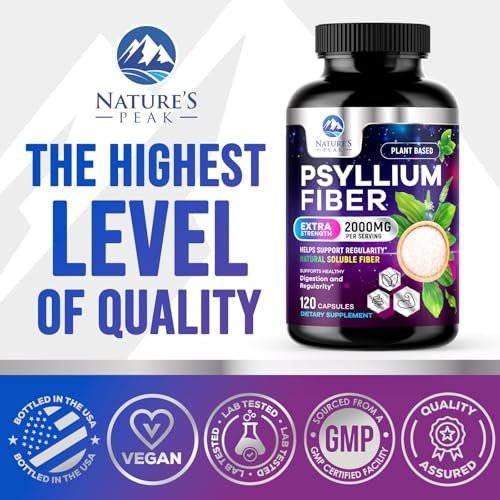 Psylliumschalen-Pulver 2000 mg pro Portion – Löslicher Ballaststoff für tägliche Verdauungsgesundheit & Regelmäßigkeit, natürliches Psyllium-Pulver in Kapseln, veganes Präbiotikum, Non-GMO & glutenfrei – 120 Kapseln