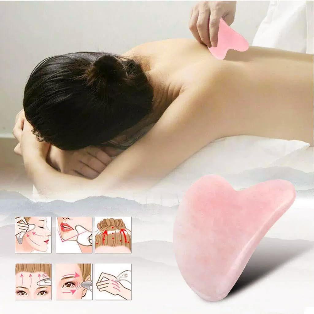 YAMHOHO Gua Sha Jade Stein Massagewerkzeug – Rosa Guasha Tool für Gesichts- und Körperhautmassage, SPA Akupunktur, Geschenk für Frauen