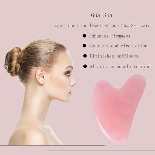 YAMHOHO Gua Sha Jade Stein Massagewerkzeug – Rosa Guasha Tool für Gesichts- und Körperhautmassage, SPA Akupunktur, Geschenk für Frauen