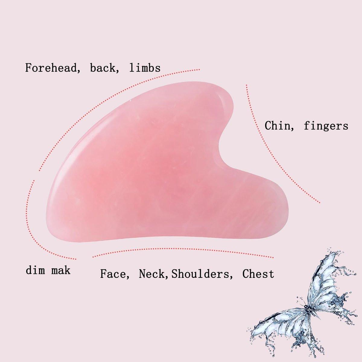 YAMHOHO Gua Sha Jade Stein Massagewerkzeug – Rosa Guasha Tool für Gesichts- und Körperhautmassage, SPA Akupunktur, Geschenk für Frauen