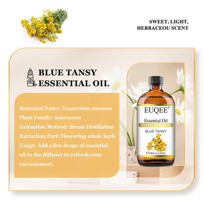 EUQEE Blau-Rainfarn-Öl 118 ml – Reines ätherisches Öl für Diffuser, Seifenherstellung und Hautpflege mit Pipette