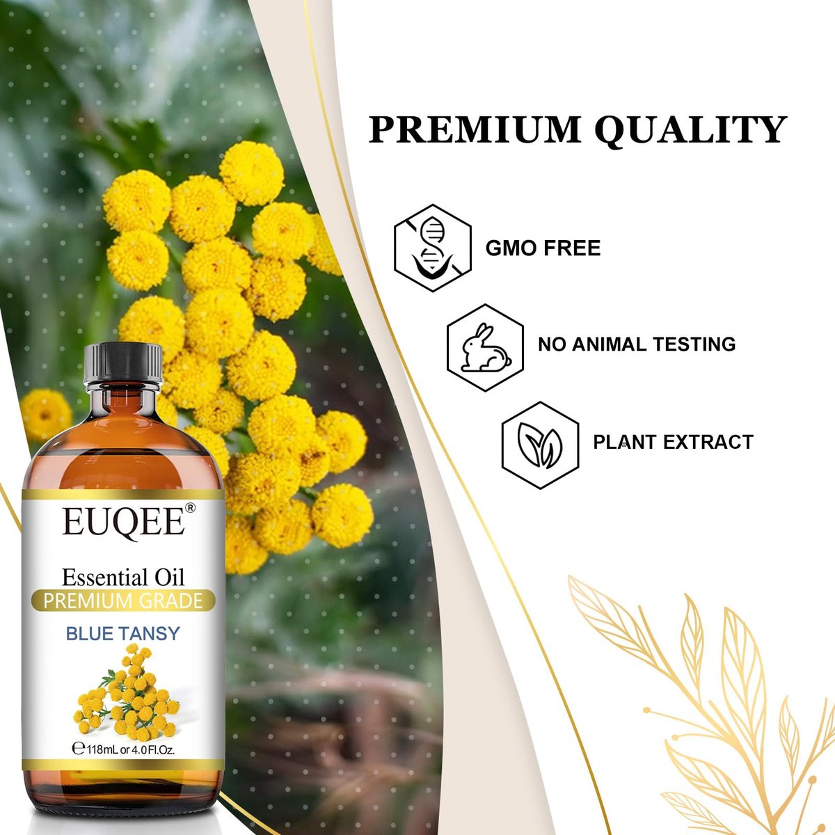 EUQEE Blau-Rainfarn-Öl 118 ml – Reines ätherisches Öl für Diffuser, Seifenherstellung und Hautpflege mit Pipette