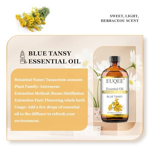 EUQEE Blau-Rainfarn-Öl 118 ml – Reines ätherisches Öl für Diffuser, Seifenherstellung und Hautpflege mit Pipette