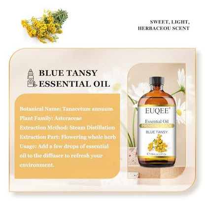EUQEE Blau-Rainfarn-Öl 118 ml – Reines ätherisches Öl für Diffuser, Seifenherstellung und Hautpflege mit Pipette