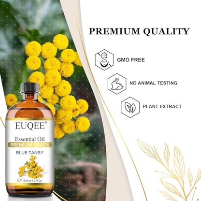 EUQEE Blau-Rainfarn-Öl 118 ml – Reines ätherisches Öl für Diffuser, Seifenherstellung und Hautpflege mit Pipette