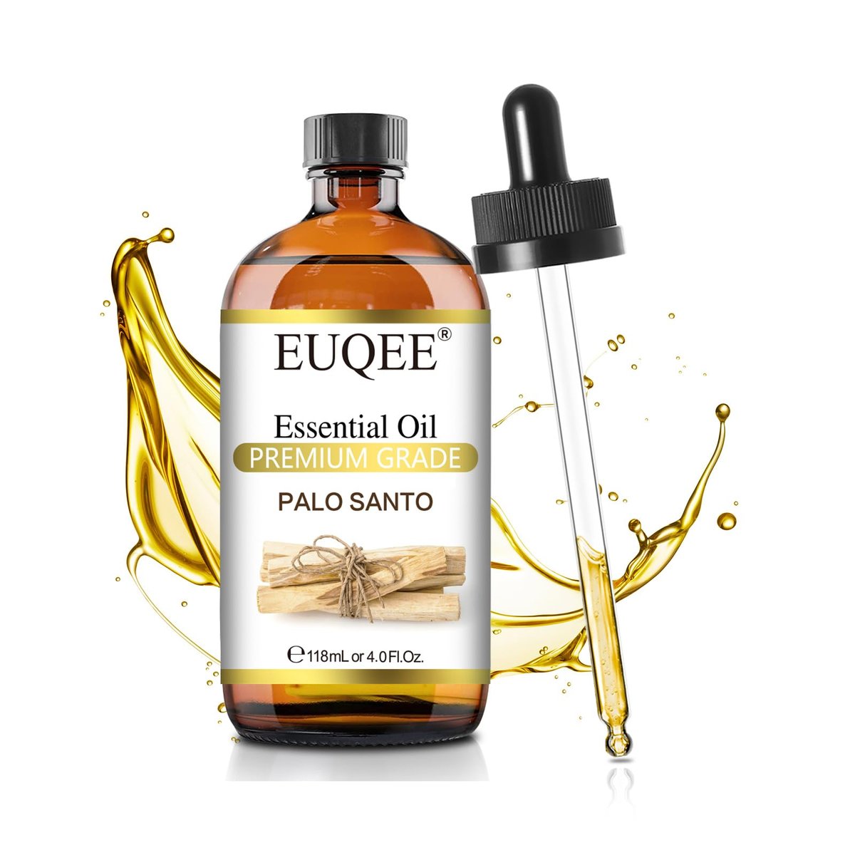 EUQEE Palo Santo Öl 118 ml – Reines Palo Santo Ätherisches Öl mit Glaspipette für Diffuser, Seifen- und Kerzenherstellung – 4 Fl. Oz