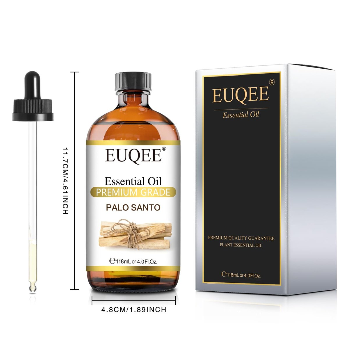 EUQEE Palo Santo Öl 118 ml – Reines Palo Santo Ätherisches Öl mit Glaspipette für Diffuser, Seifen- und Kerzenherstellung – 4 Fl. Oz