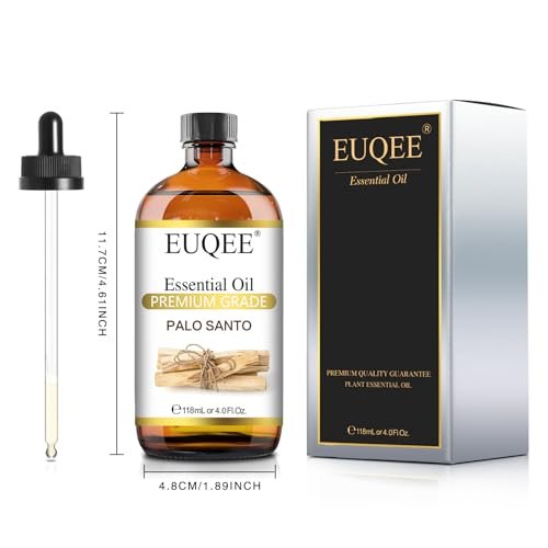 EUQEE Palo Santo Öl 118 ml – Reines Palo Santo Ätherisches Öl mit Glaspipette für Diffuser, Seifen- und Kerzenherstellung – 4 Fl. Oz