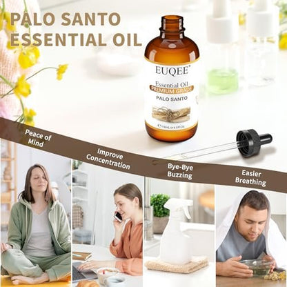 EUQEE Palo Santo Öl 118 ml – Reines Palo Santo Ätherisches Öl mit Glaspipette für Diffuser, Seifen- und Kerzenherstellung – 4 Fl. Oz