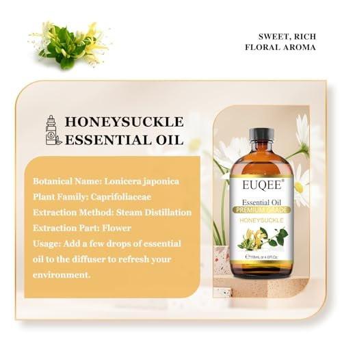 EUQEE Geißblatt (Honeysuckle) Ätherisches Öl 118ml – Reines Premium-Öl mit Glaspipette für Diffuser, DIY-Seifen- und Kerzenherstellung – 4 Fl. Oz.