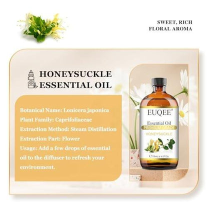 EUQEE Geißblatt (Honeysuckle) Ätherisches Öl 118ml – Reines Premium-Öl mit Glaspipette für Diffuser, DIY-Seifen- und Kerzenherstellung – 4 Fl. Oz.