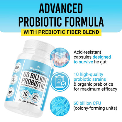 BIGJOHNLAB® – Probiotika zur Gewichtskontrolle – 6 probiotische Stämme – Präbiotika – Schlüsselbestandteile Cayennepfeffer & Grüner Tee – Unterstützt die Darmgesundheit – Gewichtsmanagement für Frauen & Männer – 30 Kapseln