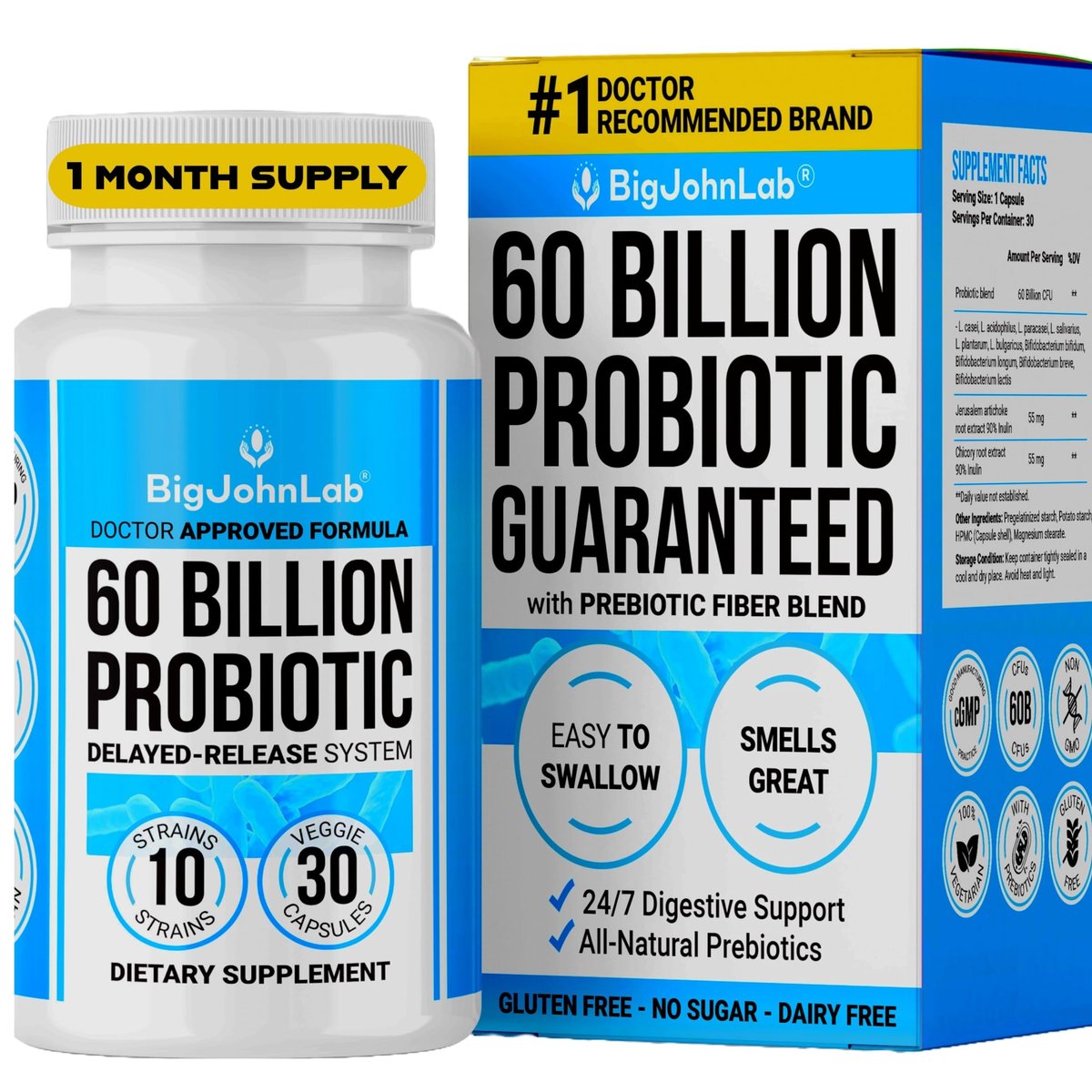 BIGJOHNLAB® – Probiotika zur Gewichtskontrolle – 6 probiotische Stämme – Präbiotika – Schlüsselbestandteile Cayennepfeffer & Grüner Tee – Unterstützt die Darmgesundheit – Gewichtsmanagement für Frauen & Männer – 30 Kapseln
