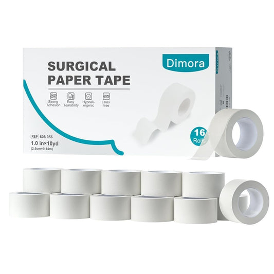 Dimora Paper Medical Tape 16 Rollen - Hypoallergenes Weißes Chirurgisches Klebeband für empfindliche Haut, Atmungsaktives Erste-Hilfe-Wundpflaster mit schmerzfreiem Entfernen, Fixiert Verbände und Medizinprodukte - 2,5 cm x 9,1 m