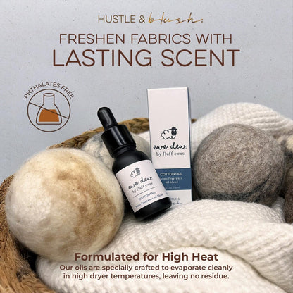 Hustle & Blush Ätherisches Öl für Trocknerbälle, 15ml Cottontail, natürlicher Wäscheduft, langanhaltender Frischeduft, Wolltrocknerbälle ideal für Diffuser, Kerzenherstellung, Mehrzweck für Zuhause & DIY